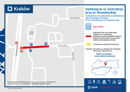 Przebudowa skrzyżowania ulic Centralnej i Nowohuckiej.  Będą utrudnienia