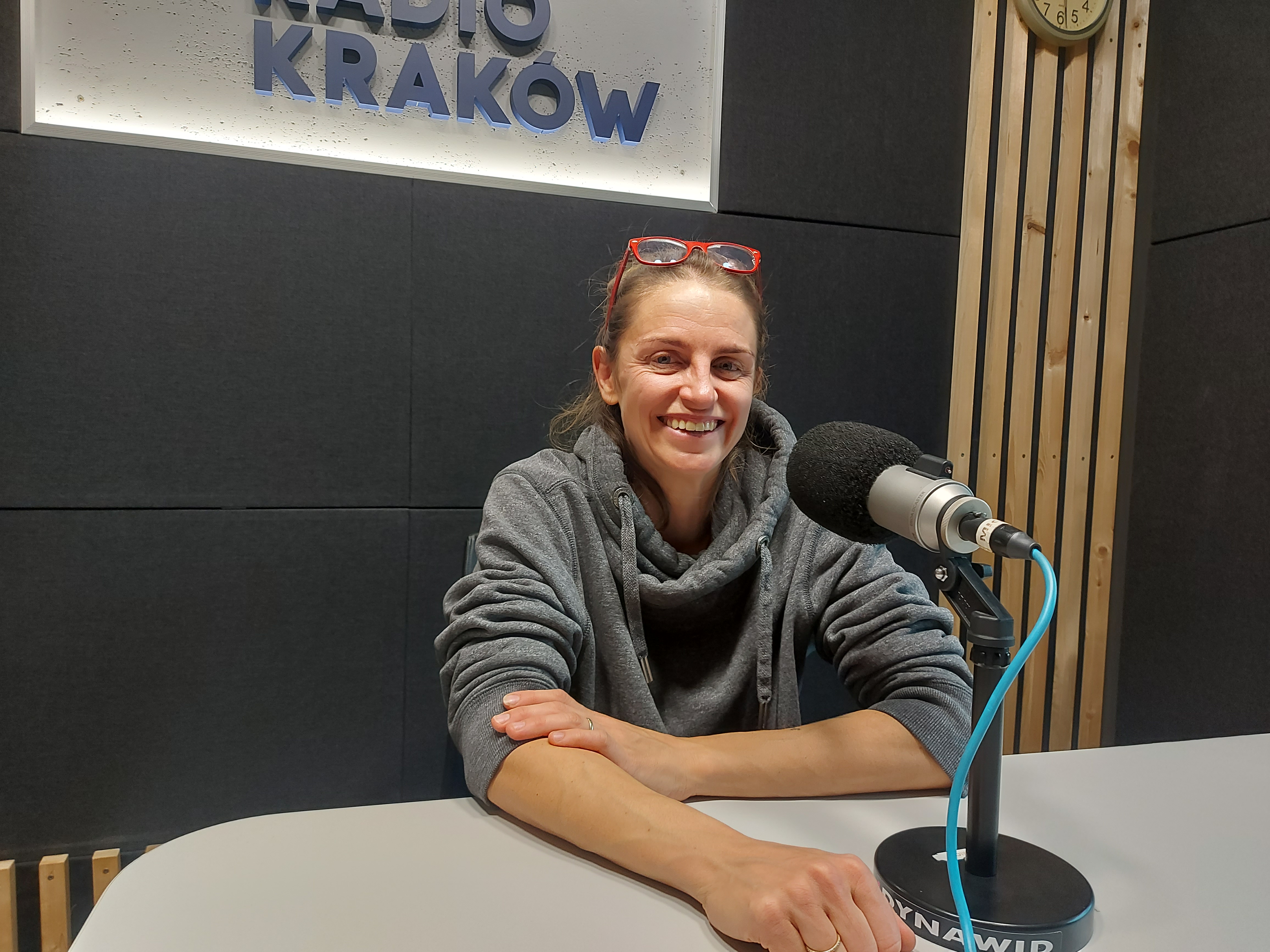 Agnieszka Wojciechowska w studiu Radia Kraków, fot. Sylwia Paszkowska