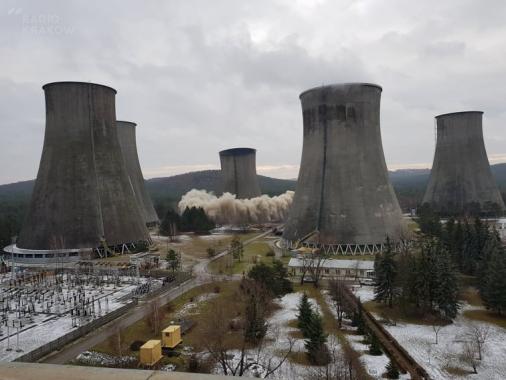 Wyburzenie komina w Elektrowni Siersza w Trzebini